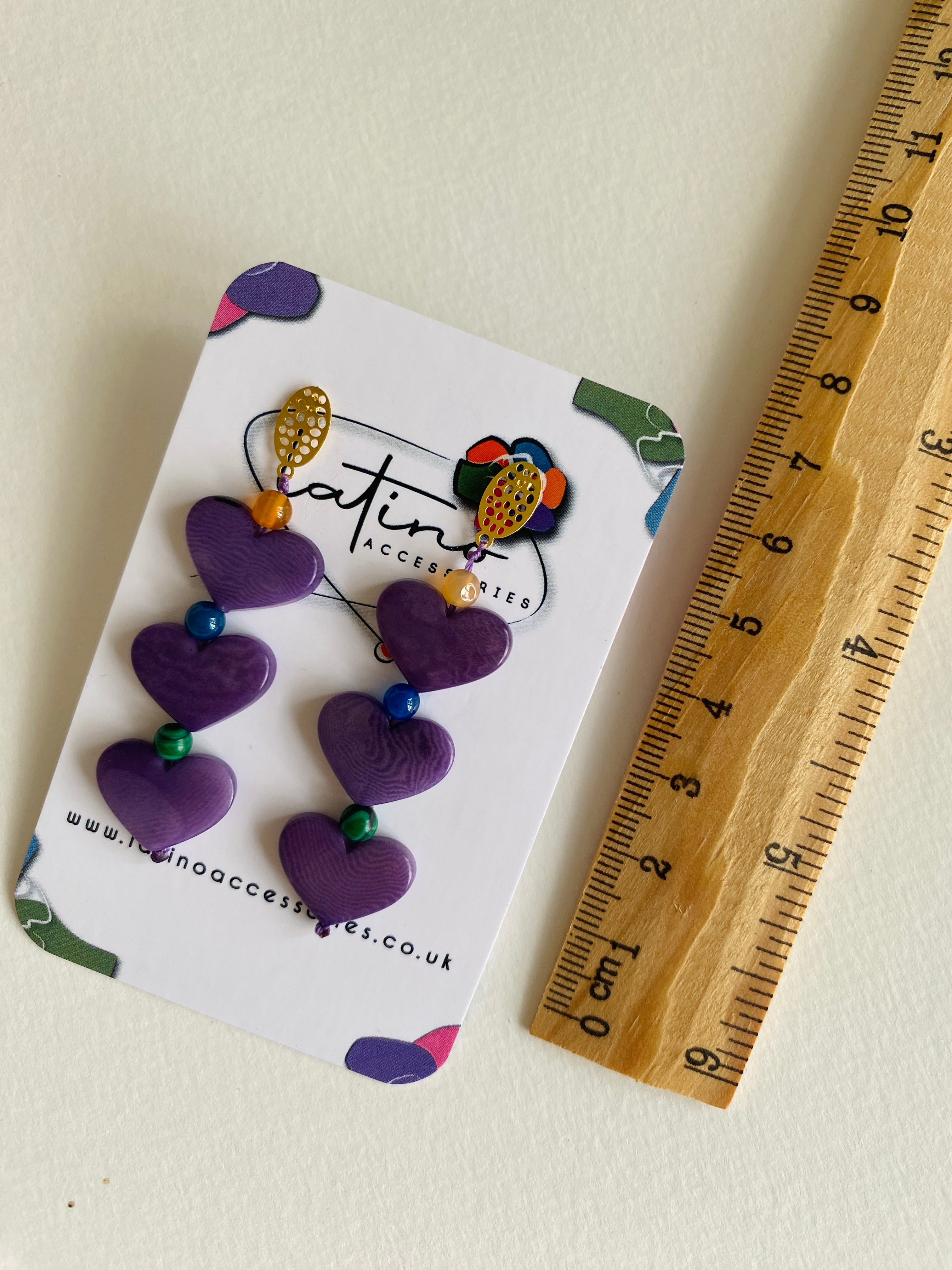 Three Hearts Tagua Earrings - Purple